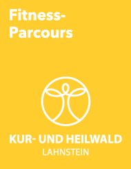 Grafik mit gelbem Hintergrund und weißer Schrift. Oben steht „Fitness-Parcours“. In der Mitte befindet sich ein rundes Symbol des Kur- und Heilwalds. Im unteren Bereich steht der Schriftzug „Kur- und Heilwald Lahnstein“.