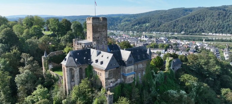 Blick von oben auf die Burg Lahneck