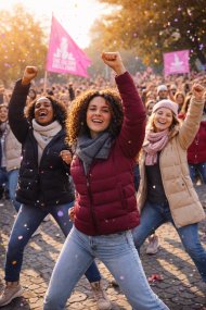 Starke Frauen, die gegen Gewalt an Frauen tanzen.
