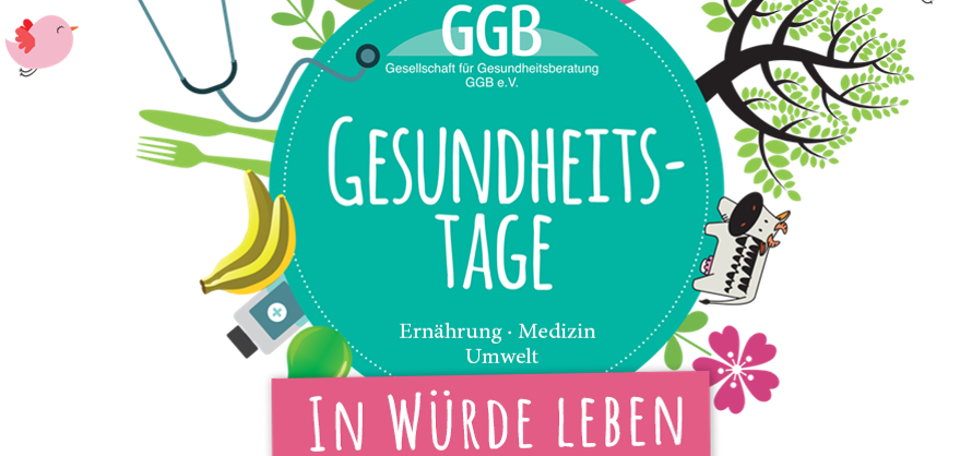 Grafische Darstellung der Gesundheitstage der Gesellschaft für Gesundheitsberatung (GGB). Motto: In Würde leben