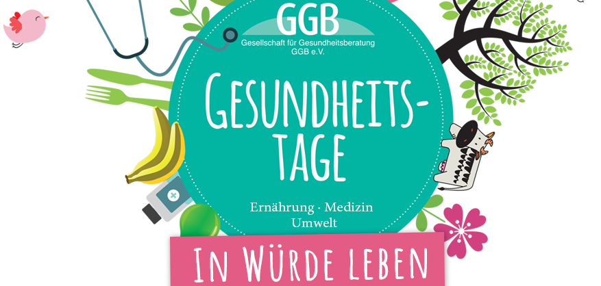 Grafische Darstellung der Gesundheitstage der Gesellschaft für Gesundheitsberatung (GGB). Motto: In Würde leben